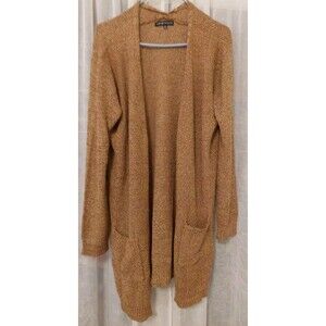 Love Ellie long knit cardigan Lt Brown Open Front W/ Pockets Sz XL Lightweight